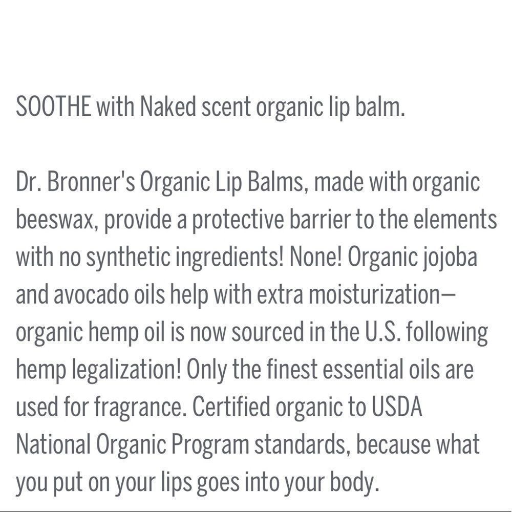 $6❤️🔥 LAST 1! Dr Bronners Organic NAKED Lip Balm Treatment Unscented 2PK NEW - Picture 3 of 3